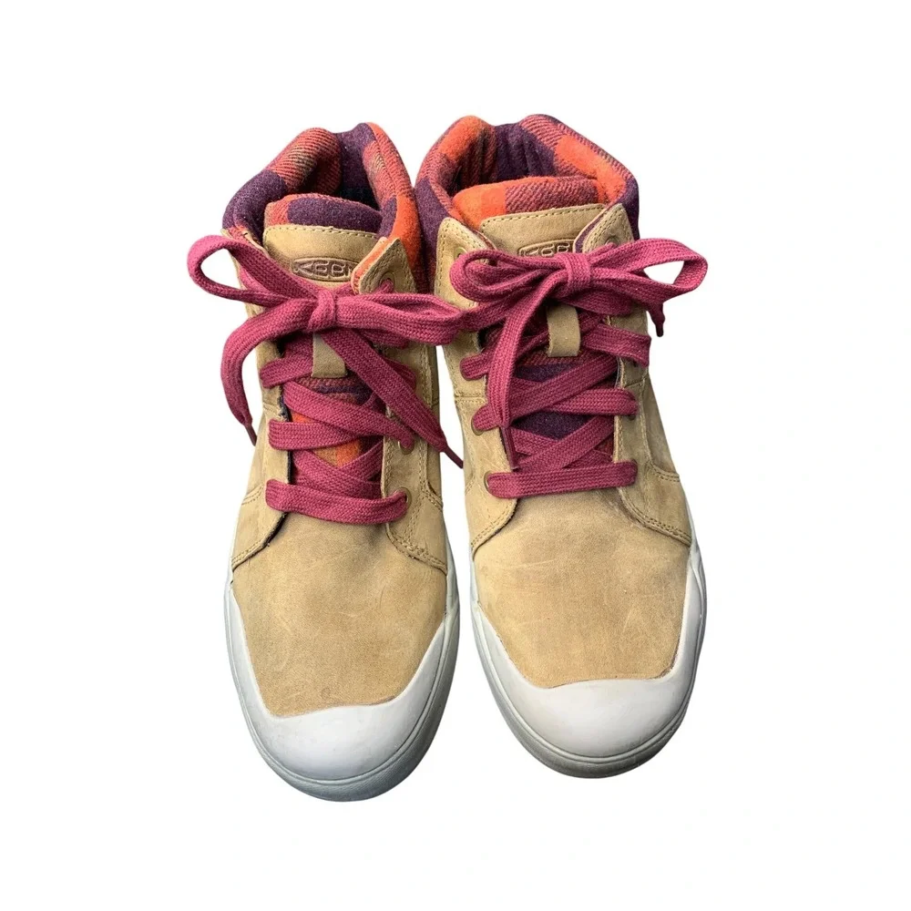 KEEN Women's Casual High Top‎ Sneakers Tan Plaid Lined Lace Up Shoes Size 8.5